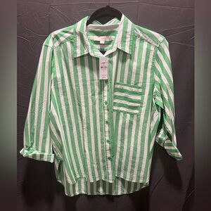 LOFT Striped Relaxed Pocket Shirt Juicy Lime